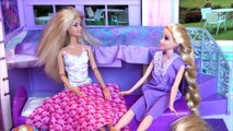 Barbie doll bedroom dollhouse morning routine Barbie sleepover Rapunzel doll bedroom play Barbie