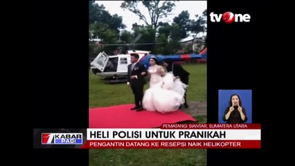 Viral, Pengantin Ini Pakai Helikopter Polisi Saat Menikah
