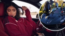 Where will the baby seat go? Kylie Jenner, 20, shows off her $1.4m Ferrari 'push present from boyfriend Travis Scott' three weeks after giving birth.