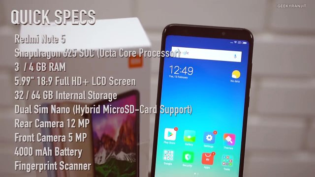 Xiaomi Redmi Note 5 Smartphone Unboxing Overview