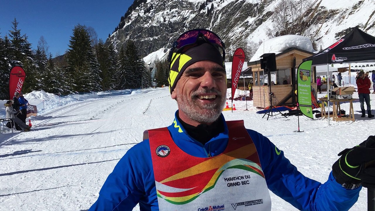 David Wouters,  ancien fondeur se livre à l'arrivée du Marathon du Grand Bec