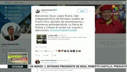 Venezuela: arriba líder independentista puertoriqueño a Caracas