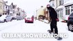 Urban snowboarding in Essex during snow storm with Billy Morgan and Paddy Graham.