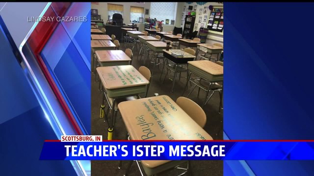 Indiana Teacher Writes Personalized Messages on Student`s Desks Ahead of Test