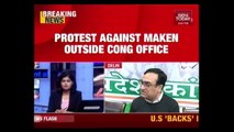 Congress Workers Protest Against Delhi Chief Ajay Maken Over Selling Poll Tickets