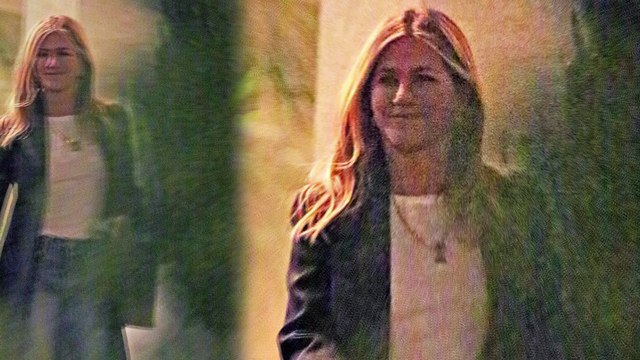 Smiling Jennifer Aniston leaves Courteney Cox's home after enjoying girl time... as ex Justin Theroux reveals he's 'stopped caring' about what others think of him.