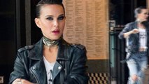 Rock on! Natalie Portman is almost unrecognizable with heavy eye makeup, black motorcycle jacket and ripped jeans to play a singer in Vox Lux.