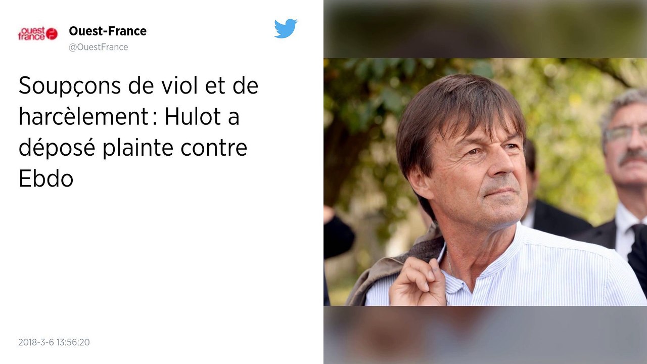 Soupçons de viol et harcèlement sexuel: Hulot a déposé plainte en diffamation contre Ebdo.
