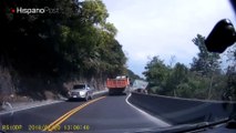 Una piedra estuvo a punto de provocar una tragedia en una carretera de Taiwán