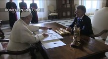 Unprecented three-way meeting with the pope, Colombian president Santos, and former president Uribe