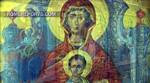 Ancient icons on display at Vatican Museum, mixing Orthodox and Catholic styles