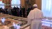 A group of children sings “Happy Birthday” to Pope Francis