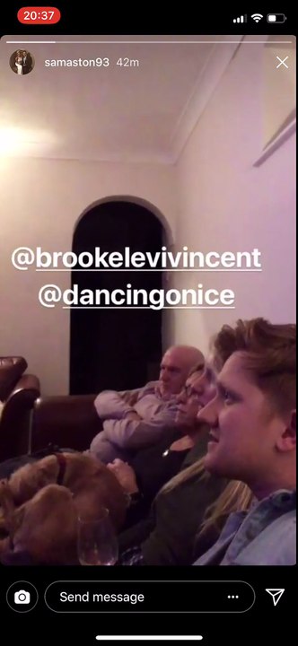 coronation street star Sam on he instagram watching Brooke Vincent on dancing on ice semi-final 2018