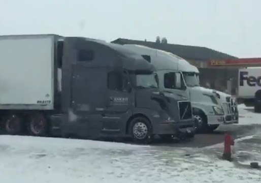 Semi-Trailers Parked After Blizzard-Like Conditions Hit Murdo, South Dakota