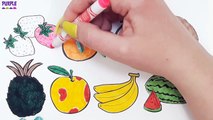 Fruits Coloring Book. Learn names of fruits with toy velcro cutting fruits. Funny video for kids