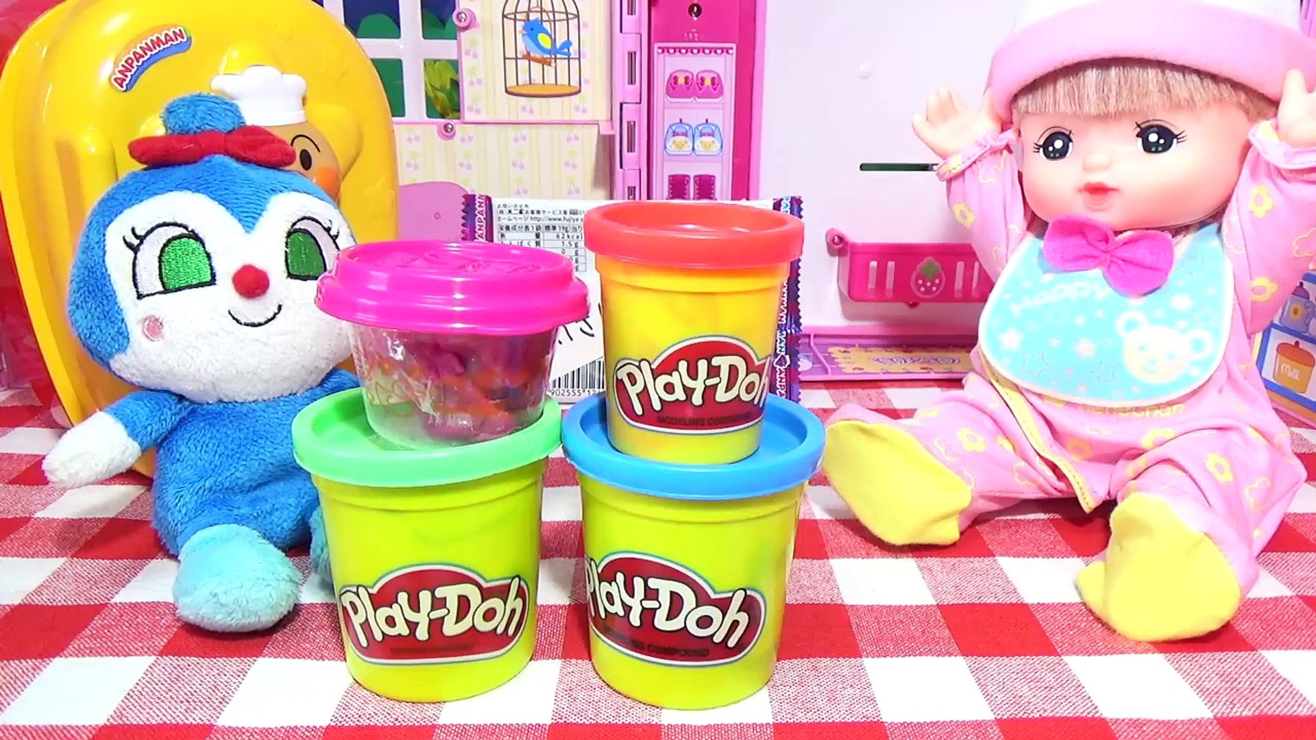 アンパンマン メルちゃん おもちゃ お菓子寸劇 ねんどとグミ コキンちゃん バイキンマン Play Doh Baby Doll Mell Chan コロコロ ままごと Video Dailymotion