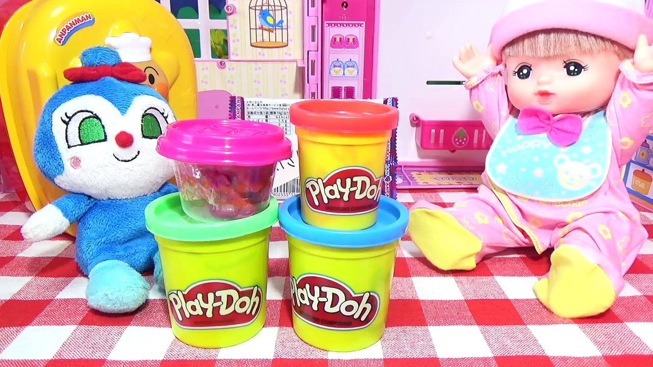アンパンマン メルちゃん おもちゃ お菓子寸劇★ねんどとグミ★コキンちゃん バイキンマン Play doh baby doll Mell-chan コロコロ ままごと