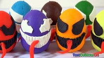 SpiderMan Venom Play Doh Surprise Eggs Carnage Hulk IronMan Captain America Eggs Toys Opening