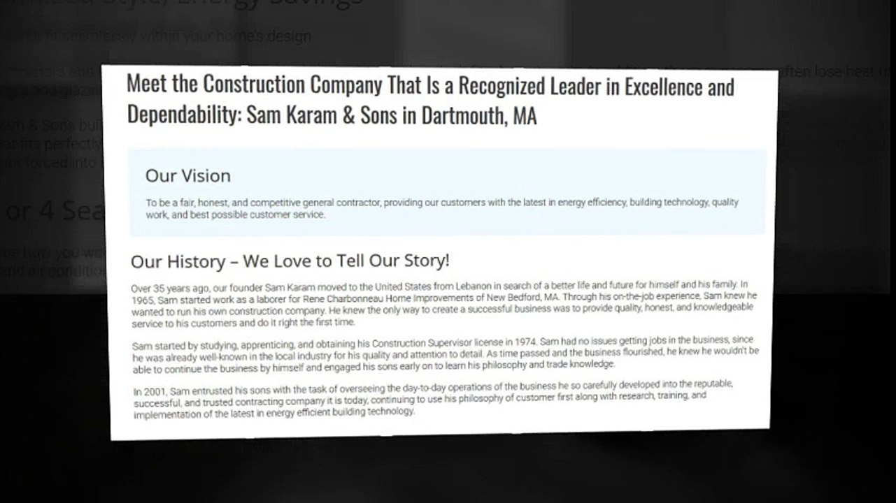 Recognized Leaders in Excellence and Dependability: Sam Karam & Sons in Dartmouth, MA