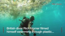 Rich Horner filmed himself swimming through rubbish off the island of Nusa Penida near Bali