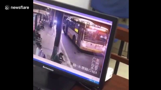 Motorcycle drags man for several metres after he jumps off bus