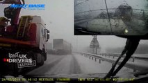 Caught on dash cam - HGV  slams into cars after an accident blocks A1 Nottingham  - Bad Weather UK