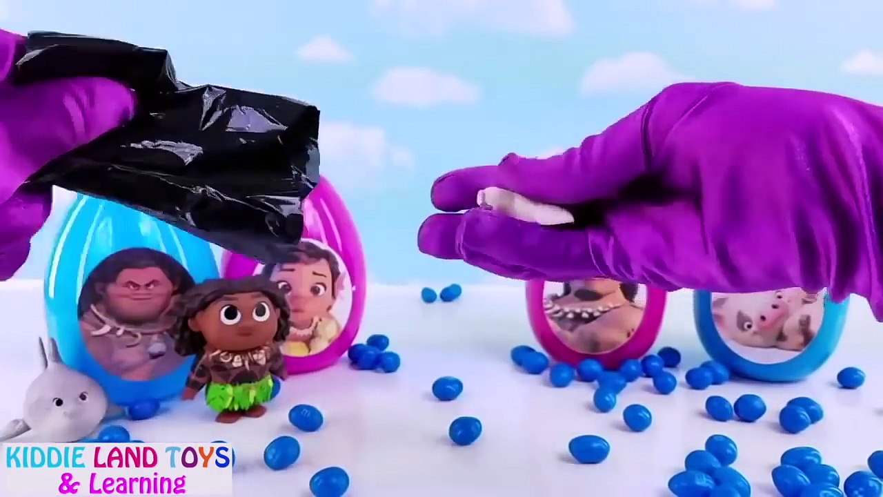Best Learn Colors Video for Kids! Superheroes Disney Moana Surprise Eggs Spiderman Play-doh Tubs