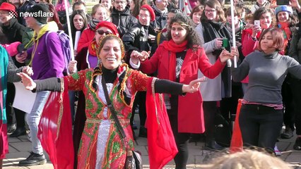 Women in London go on strike to mark International Women's Day