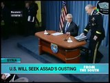 US Defense Secretary Hagel says US goal in Syria is to oust Assad