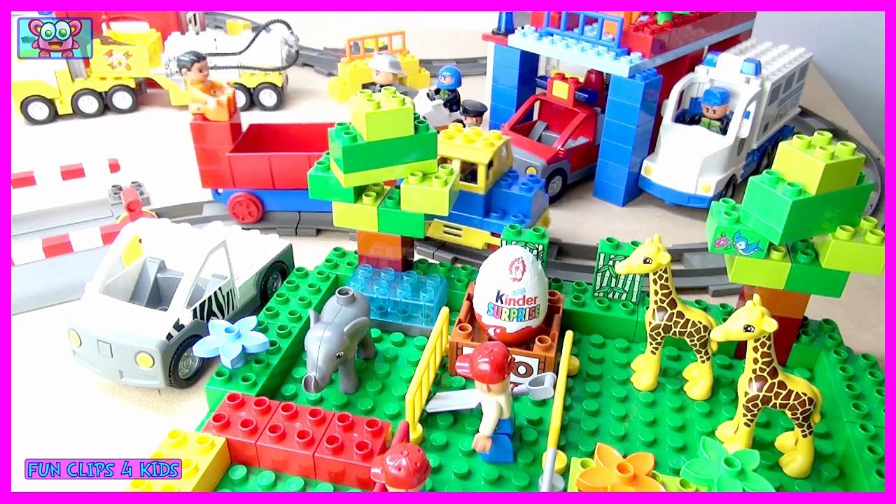 Lego Duplo Train in Lego Duplo ville full of Surprise Egg toys for kids Peppa Pig & Minions kids toy