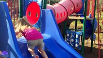 Playing at the Park on the Playground for Kids & Children W/ Slides, Swings, Climbing and Dinosaurs