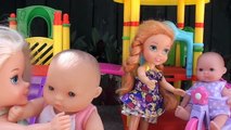 Anna and Elsa Toddlers Babysit Playground Fun Baby Dolls # 1 - Slime Baff Toys In Action