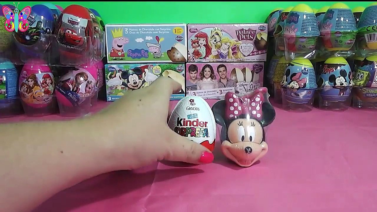 Cabezas de Micky Mouse y Minnie Mouse de Disney con sorpresa y huevo kinder sorpresa en español.