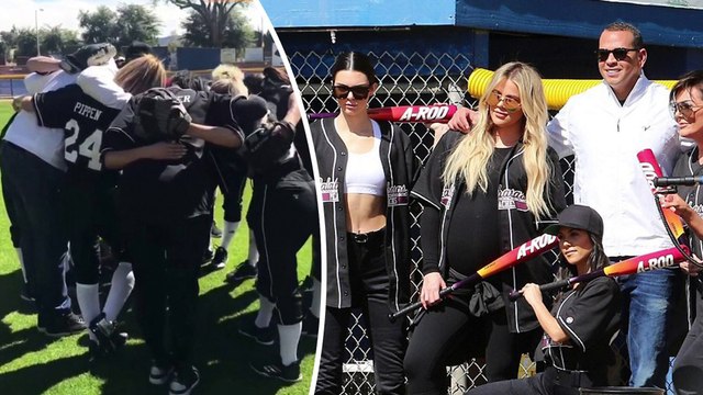 New friends: Jennifer Lopez's boyfriend Alex Rodriguez coaches Kim, Kourtney and Khloe Kardashian during softball game.