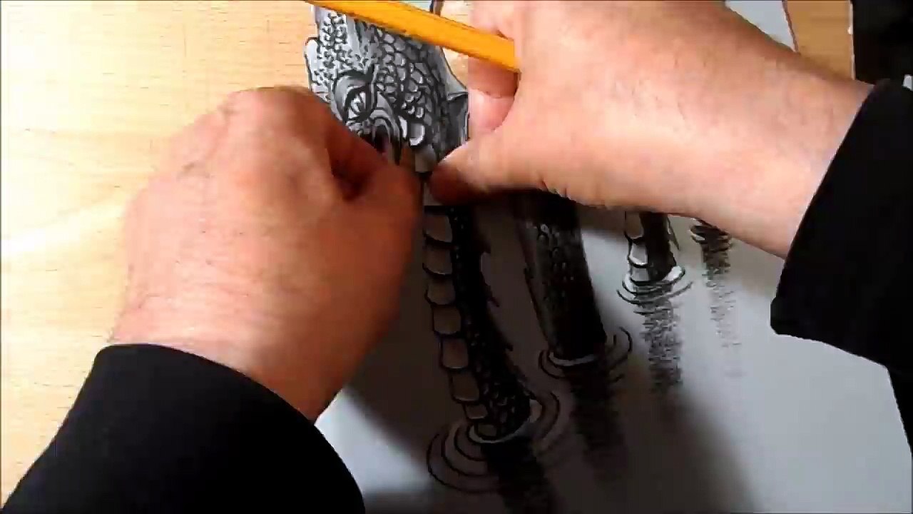 How to Draw Monster - Drawing 3D Loch Ness Monster - By Vamos