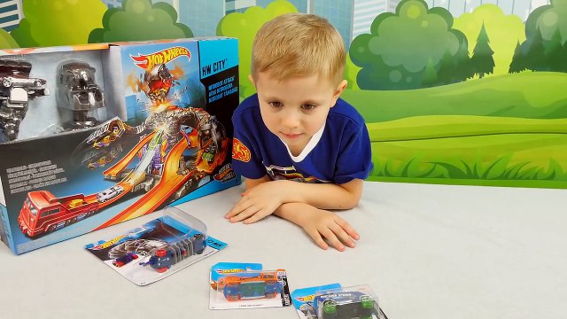 Хот Вилс фантастический трек с машинками и атака НитРобота. Hot Wheels NITROBOT ATTACK