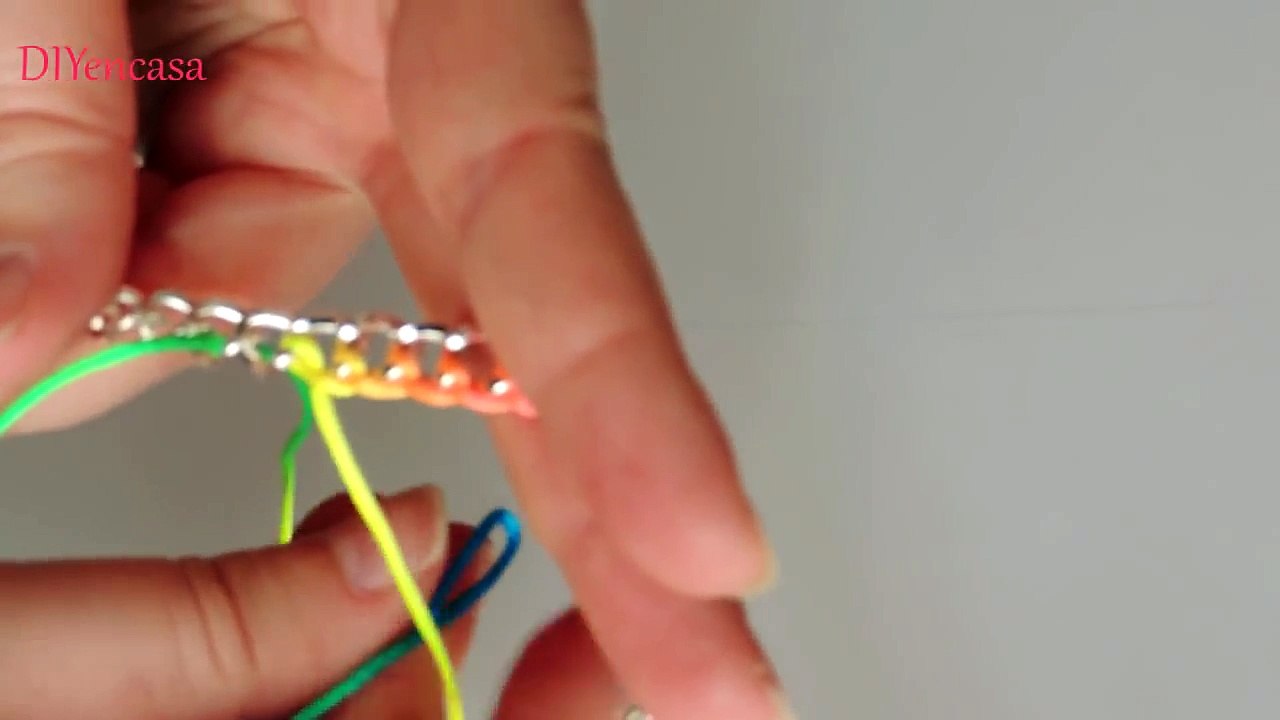 DIY Tutorial Pulsera fluor con cadena. Bracelet chain Fluor.