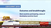 G20 Summit concludes in Hangzhou, eyeing nearly 30 positive outcomes