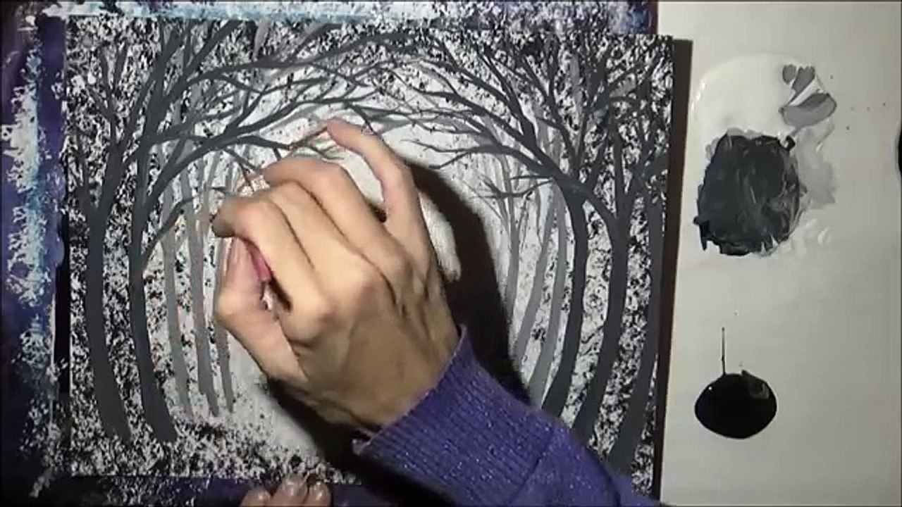 Acrylic Painting Magenta Forest Path Gesso and Color Wash