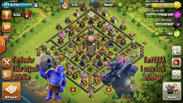 Pekka ft bowler - Clash of clans | Max PEKKA raid 3 star attack strategy | New update attack