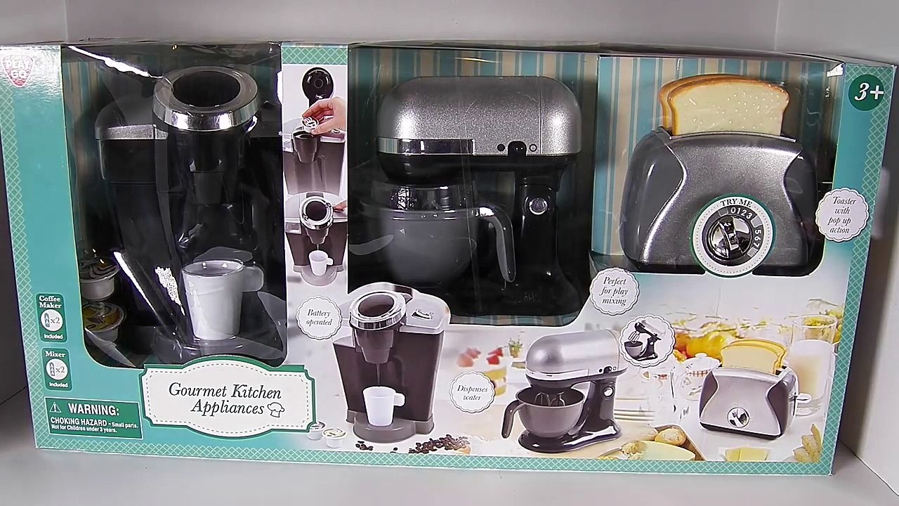 TOY COFFEE MAKER, TOASTER, & STAND MIXER, KIDS GOURMET KITCHEN APPLIANCES