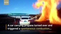 Shocking moment: Car bursts into flames near railway