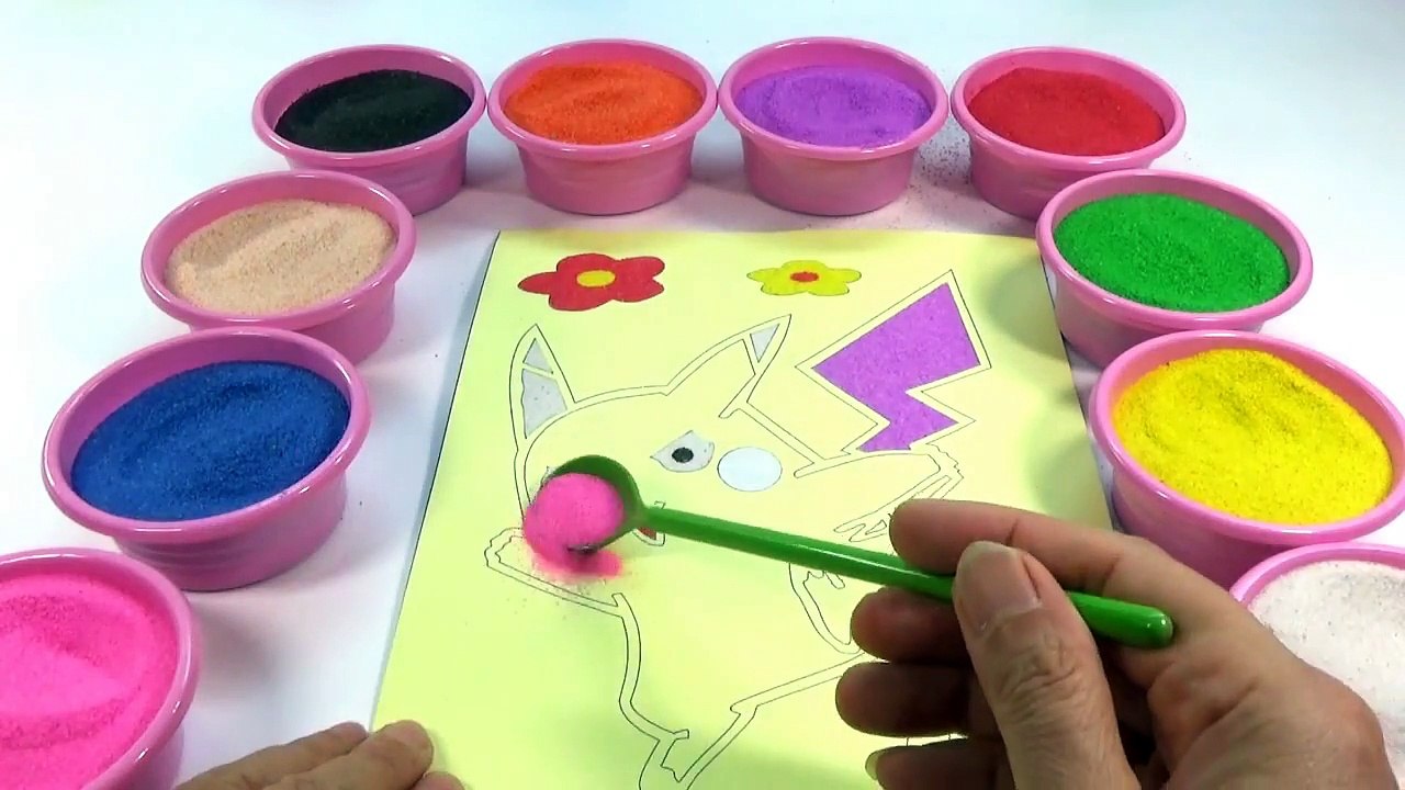 CON CÚN CON!Nhạc Thiếu nhi!Đồ chơi trẻ em TÔ MÀU TRANH CÁT HÌNH PIKACHU Colored Sand Painting