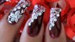 How to Marble Burgundy & White Elegant Flower Nail Art Design Tutorial