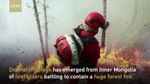 Dramatic footage of firefighters battle huge forest fire in northern China