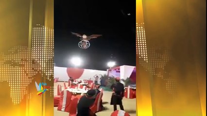 amazing and interesting marriage |  couple entry in wedding hall by drone