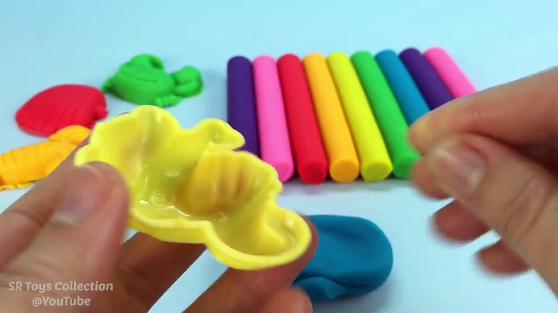Fun Learning Colours with Play Dough Modelling Clay Starfish Crab Seahorse Dolphin Molds for Kids