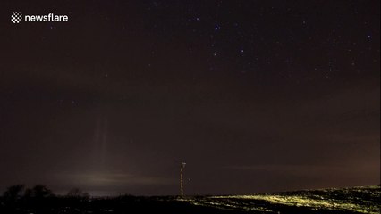 Rare light pillars show up over Donogal in Ireland