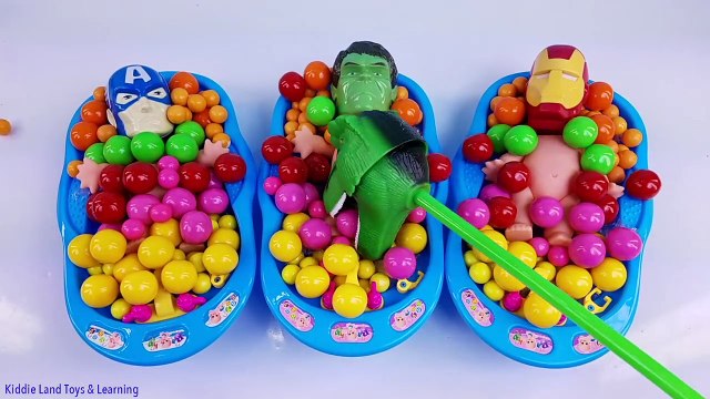 Learn Colors Marvel Superhero Babies Bath Time Candy Gumballs Finger Family Songs Nursery Rhymes