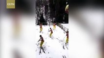 China's Shaolin monks filmed practising kung-fu in the snow